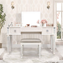 Mirrored Vanity Desk With Drawers And Stool, Flip Up Dressing Table Set For Makeup Room