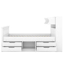 Captain Platform Bed Frame With Storage Bookcases, Shelves, And 4 Drawers