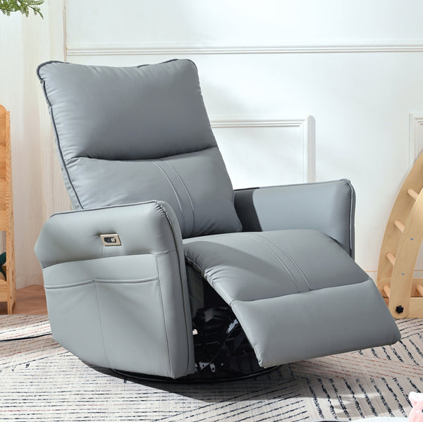 Power Swivel Rocker Recliner Chair for Adults, 270° Swivel Rocking Recliner Chair,Electric Small Recliners for Small Spaces, Single Sofa Recliner for Living Room, Bedroom,RV (Blue-gray+270° Swivel)
