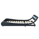 Faux Leather Upholstered Platform Bed Frame with led lighting , Curve Design, Wood Slat Support, No Box Spring Needed, Easy Assemble, Queen Size, Black and White