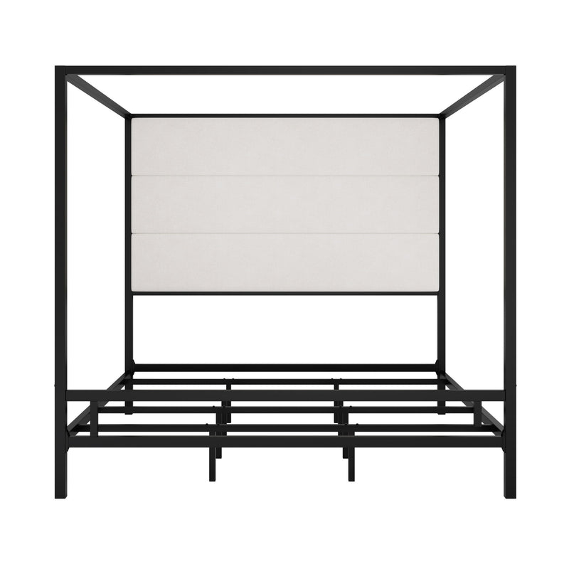 Modern Canopy Bed With Tall Upholstered Headboard