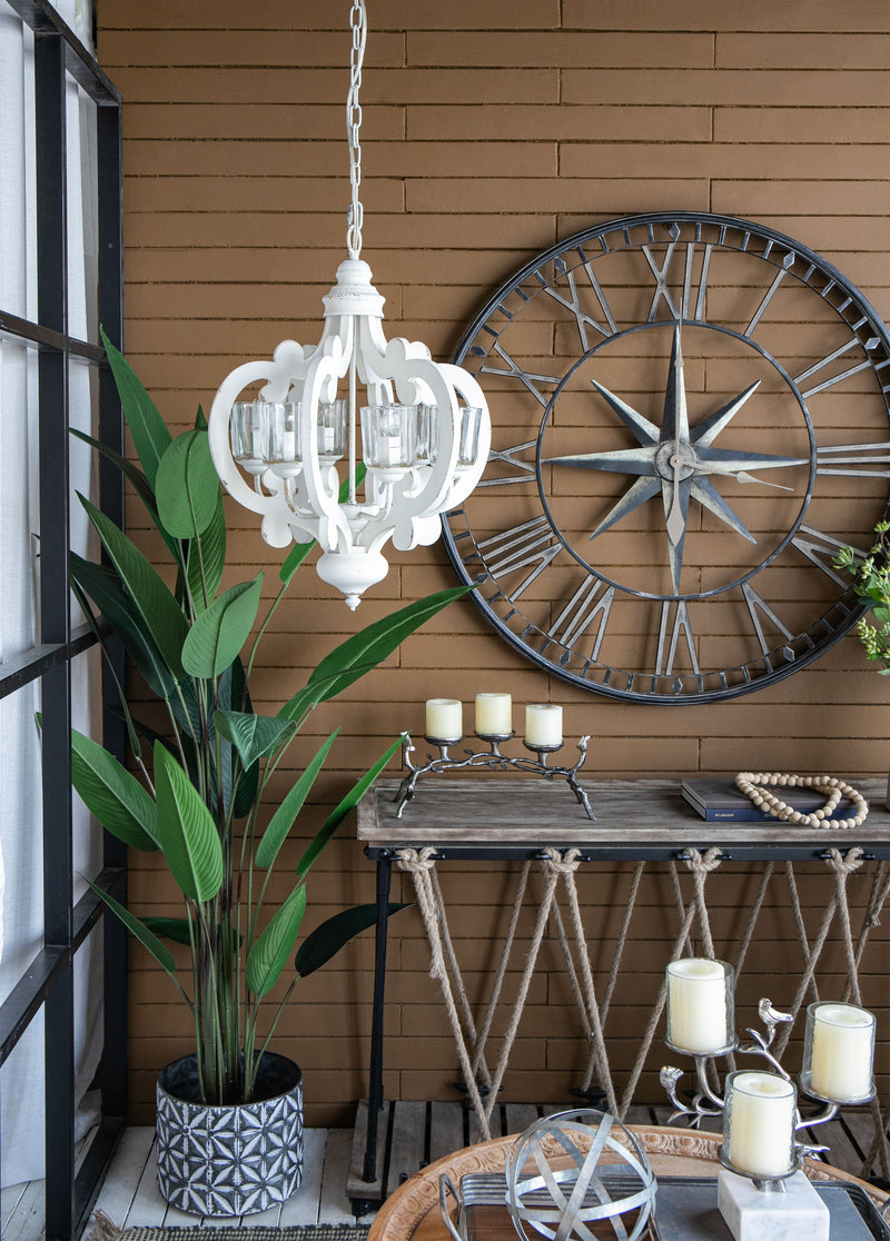 Farmhouse Chandelier, 6 Light Wood Chandelier Pendant Light Fixture With Adjustable Chain For Dining Room Living Room Entryway, Bulb Not Included