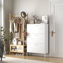 Modern Shoe Storage Cabinet With 3 Flip Drawers And Metal Frame For Entryway - Brushed Nickel