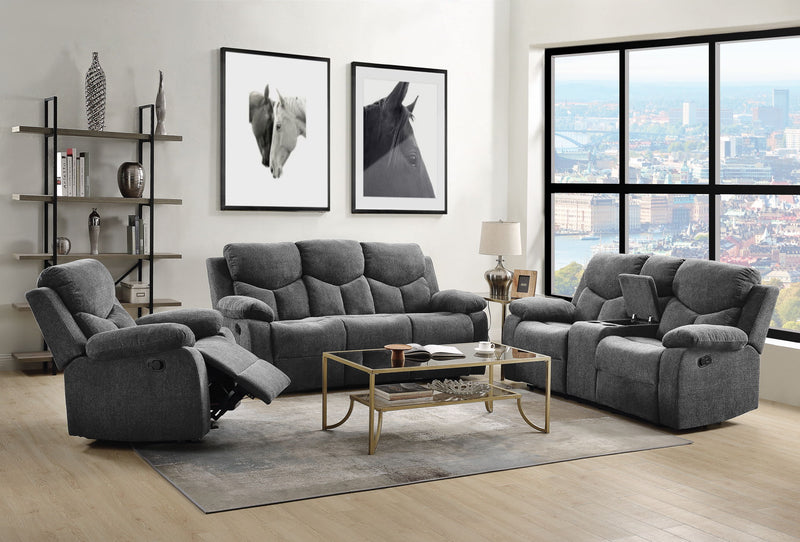 Kalen - Chenille Sofa With Drop Down Table - Gray