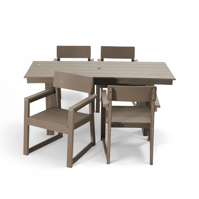 5 Piece Outdoor Dining Set For 4, Weather Resistant Patio Table With Umbrella Hole And 4 Armrest Chairs Garden Furniture For Backyard - Wood