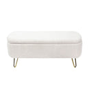 Storage Ottoman Bench For End Of Bed Gold Legs, Modern Camel Faux Fur Entryway Bench Upholstered Padded With Storage For Living Room Bedroom