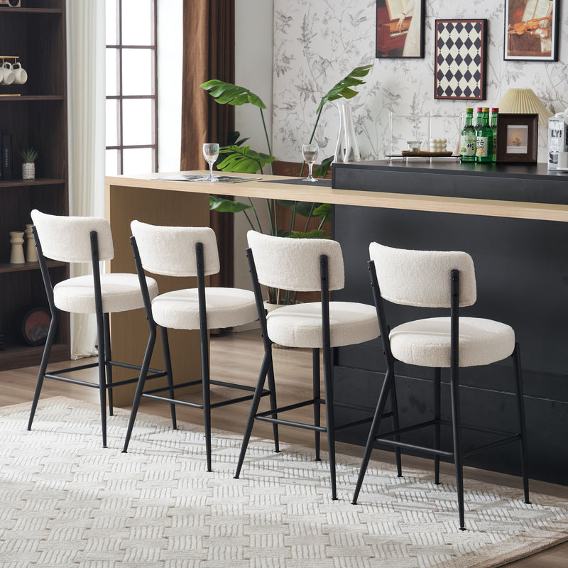 Modern Teddy Fabric Upholstered Bar Stools - Black Legs