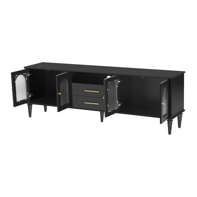 Retro TV Stand With Fluted Glass Doors