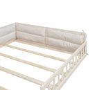 Wood Full Size Upholstered Platform Bed With Guardrail And Pillow - Beige