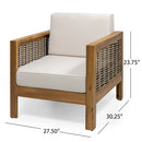 Outdoor 4 Seater Acacia Wood Chat Set With Wicker Accents And Cushions - Teak / Mixed Brown / Beige