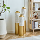 Modern Droplet Shaped Floor Vase Set Honeycomb Design, 3 Piece Metal Decorative Vases For Home Interior Display - Gold / White