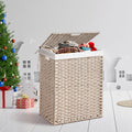 Laundry Hamper With Lid PE Rattan Powder Coating Frame Clothes Hampers With 2 Removable Bags