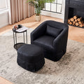 Swivel Barrel Chair With Ottoman, Swivel Accent Chairs Armchair For Living Room, Reading Chairs For Bedroom Comfy, Round Barrel Chairs With Metal Base