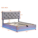 Full Size Upholstered Bed with Hydraulic Storage System and LED Light, Modern Platform Bed with Button-tufted Design Headboard, Gray
