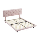 Full Size Upholstered Bed with Light Stripe, Floating Platform Bed, Linen Fabric,Pink
