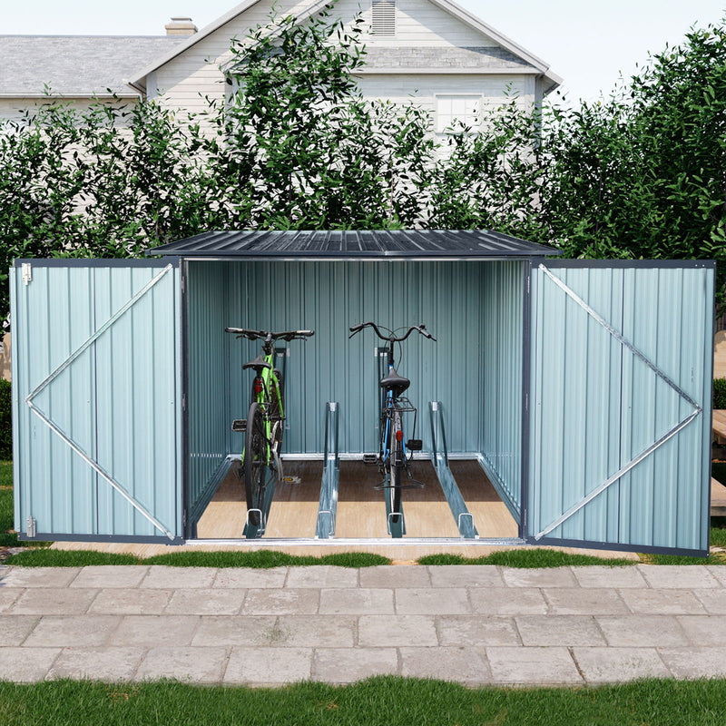 Outdoor Steel Storage Shed For Bicycle With Slope Roof And 4 Bike Tracks - Black