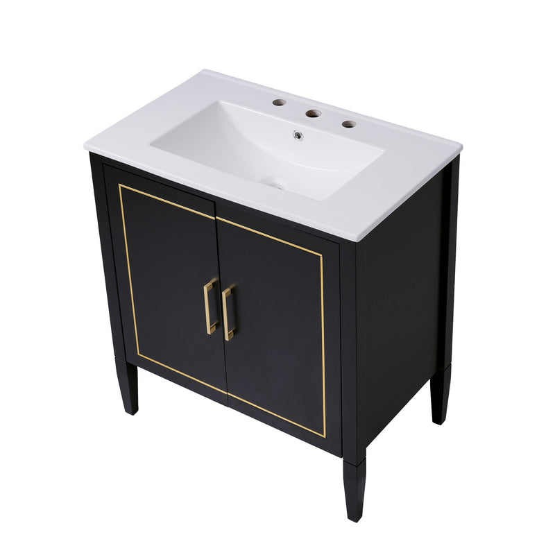 Bathroom Vanity With Ceramic Basin, Soft Close Door, Built-In Hidden Drawer - Black