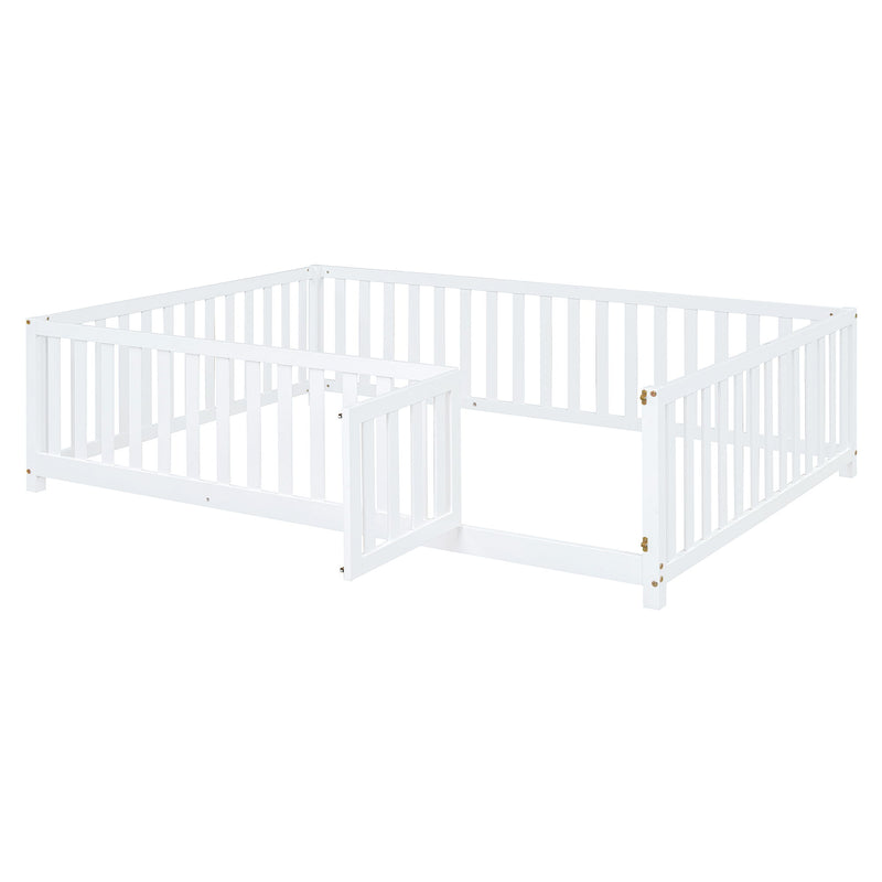 Daybed With Fence Guardrails And 2 Drawers, Split Into Independent Floor Bed & Daybed