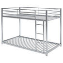 Twin over Twin Metal Bunk Bed, Low Bunk Bed with Ladder,Silver(OLD SKU:WF282465AAN)