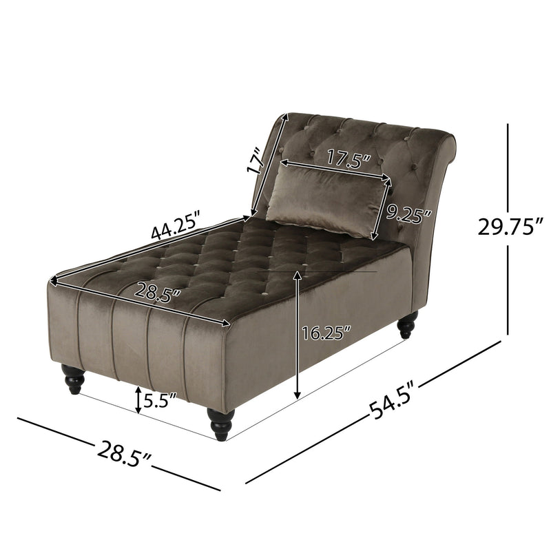 Ethereala - Upholstered Velvet Chaise Lounge With Button Tufted - Gray