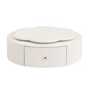 Modern Round Coffee Table (Set of 2), 360 Degree Rotatable Flower Shaped Top With 2 Drawers, Top Circle Side Table End Table With Glass For Living Room - Off White