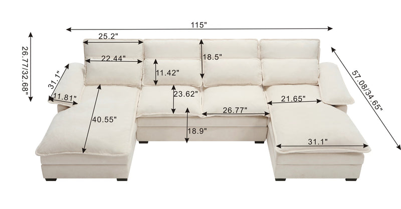 U Shaped Modular Sectional Sofa 6 Deap Seats Corne with waist poillow, Oversized Convertible Upholstery Symmetrical Sofá Cloud Couches with Double Chaise&Memory Foam for Living Room, Gray