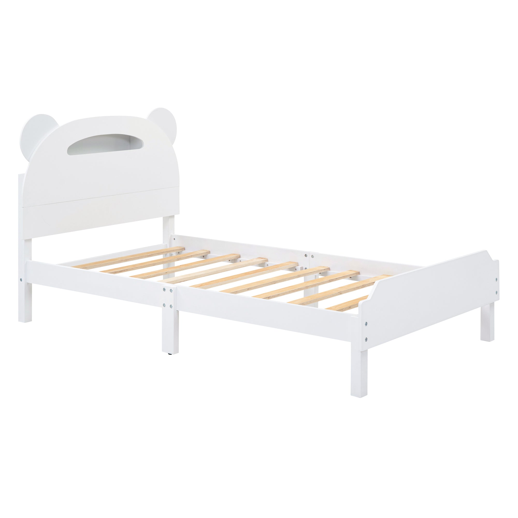 Twin Size Wood Platform Bed with Bear-shaped Headboard,Bed with Motion Activated Night Lights,White - Atlantic Fine Furniture Melbourne FL