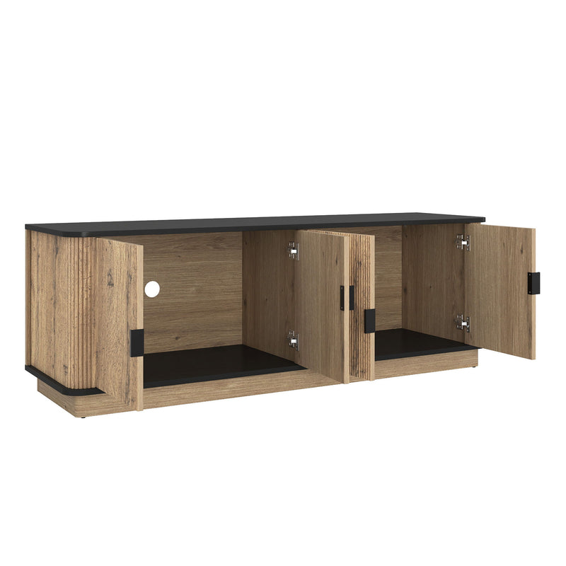 Grain 4 Door TV Cabinet, An Ideal Choice For TV And Item Storage In Modern Homes, A Perfect Blend Of Nordic And Modern Minimalist Styles - Black