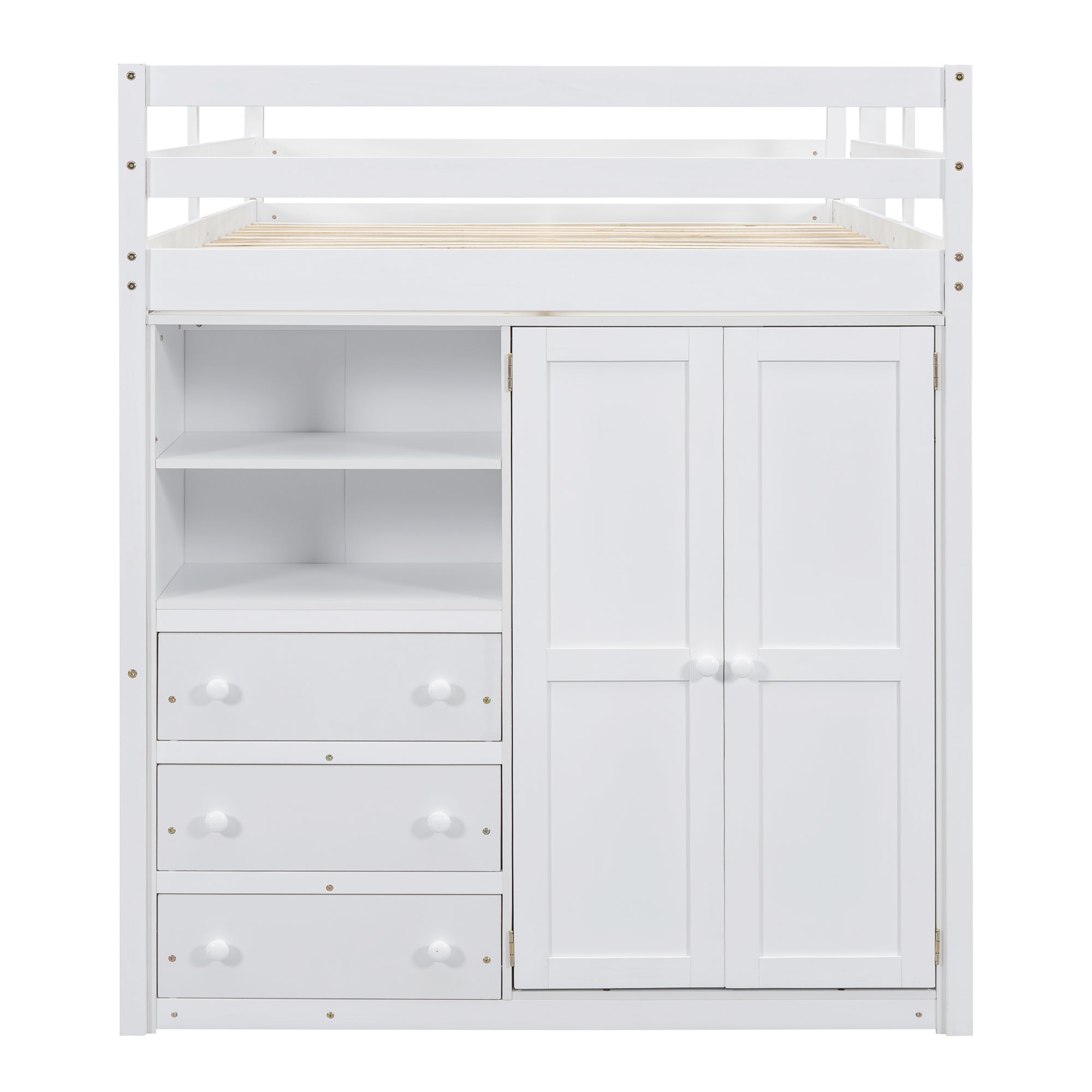 Wood Full Size Loft Bed with Built-in Wardrobe, Desk, Storage Shelves and Drawers, White - Atlantic Fine Furniture Melbourne FL