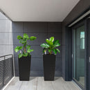 Elegant Square Planter With Automatic Watering System, Faux Rattan Design, Polypropylene (Set of 2) - Black