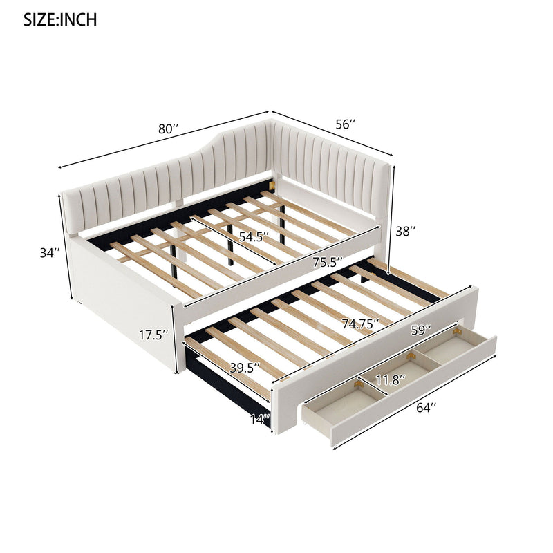 Upholstered Daybed With Trundle And 3 Drawers