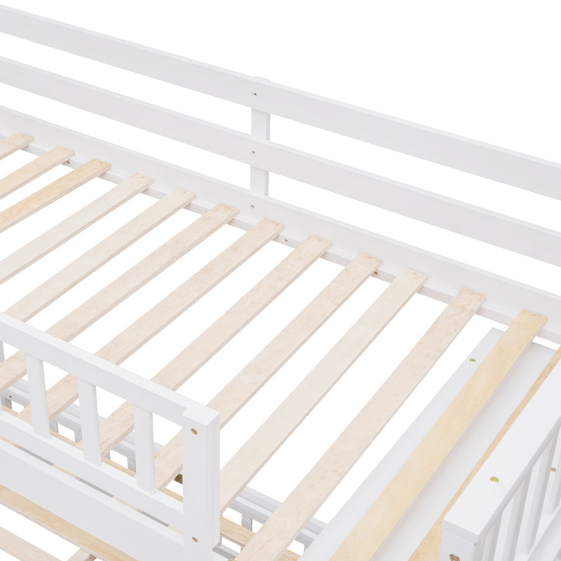 Wooden Twin Over Full Bunk Bed With Six Drawers And Flexible Shelves,Bottom Bed With Wheels,White(OLD SKU:LP000531AAK)