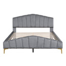 Platform Bed With Thick, Stylish Stripe Decorated Bedboard And Elegant Leg