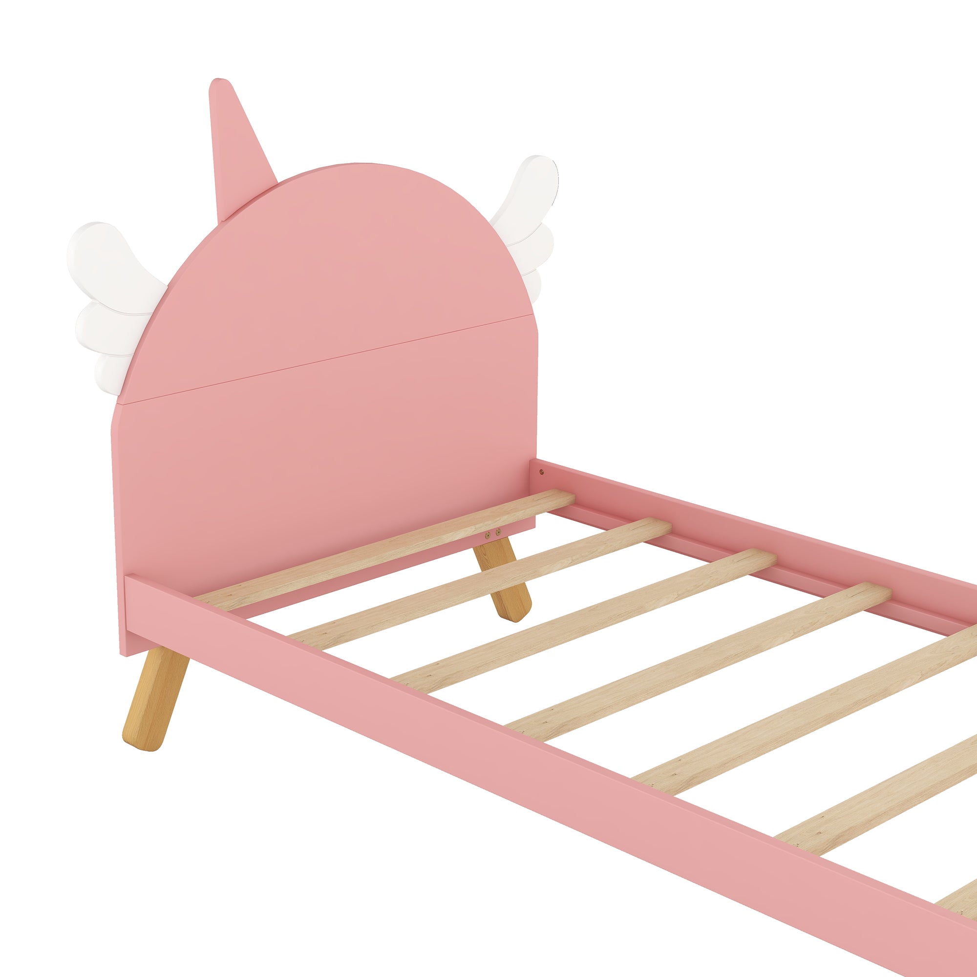 Wooden Cute Bed With Unicorn Shape Headboard,Twin Size Platform Bed,Pink - Atlantic Fine Furniture Melbourne FL