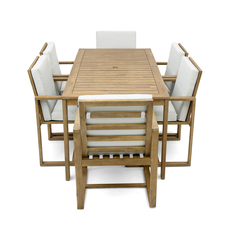 Patio Dining Set Outdoor Dining Table And Chair Set With And Removable Cushions For Patio, Backyard, Garden - Light Teak