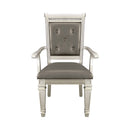 Modern Glam Silver Finish Dining Furniture Set of 2 Armchairs Gray Faux Leather Upholstered Wooden Dining Room Furniture