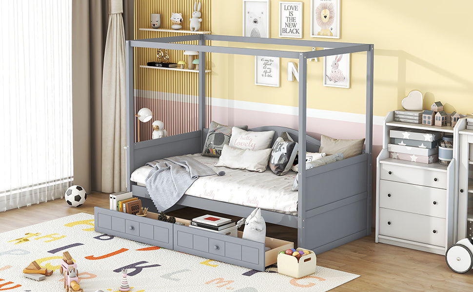 Twin Size Canopy Day Bed with 2 Drawers, Gray - Atlantic Fine Furniture Melbourne FL