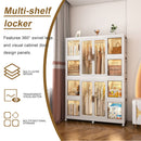Portable Wardrobe Closet Storage Organizer For Clothes With Magnetic Doors, 12 Cubes & 2 Hanging Rods - White