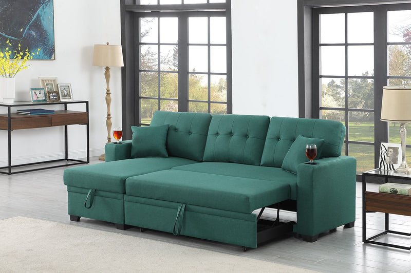 82" Width Sectional With Storage Chaise And Cupholder Armrest