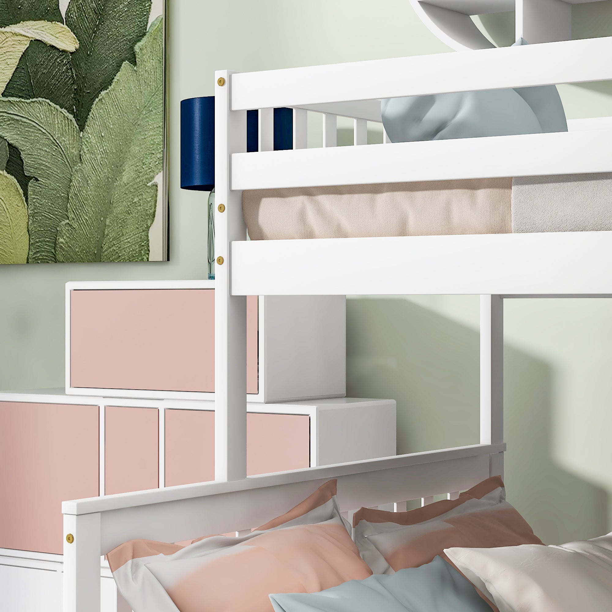 Twin Over Full Bunk Bed with 2 Drawers and Staircases, Convertible into 2 Beds, the Bunk Bed with Staircase and Safety Rails for Kids, Teens, Adults, White - Atlantic Fine Furniture Melbourne FL