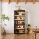 Mid Century Modern Style Tall Display Cabinet With Glass Doors For Collectibles - Black