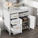 Modern Bathroom Vanity With Ceramic Sink, Freestanding, One Tip Out Drawer, 3 Side Drawers, Adjustable Shelf