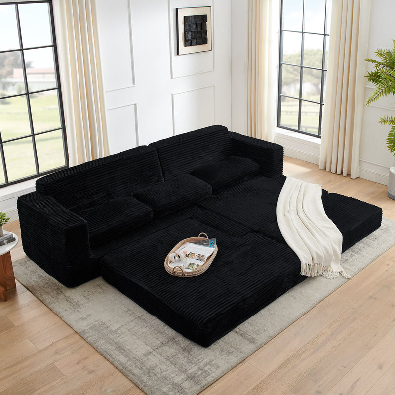 Modern Minimalist L Shape Modular Sectional Sofa, Corduroy Couch