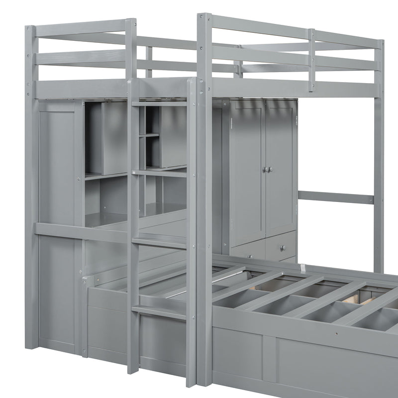 Bunk Bed With Drawers, Wardrobe, Storage Shelves And Hydraulic