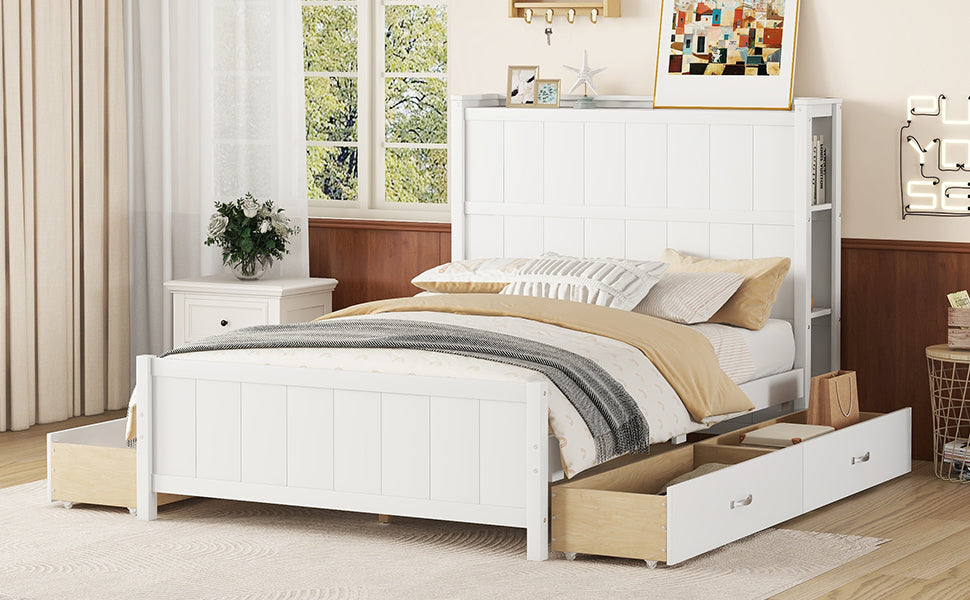 Full Size Platform Bed with Drawers and Storage Shelves, White - Atlantic Fine Furniture Melbourne FL