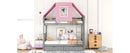 Twin Over Twin Bunk Bed Wood Bed with Tent and Drawers, Gray+Pink Tent