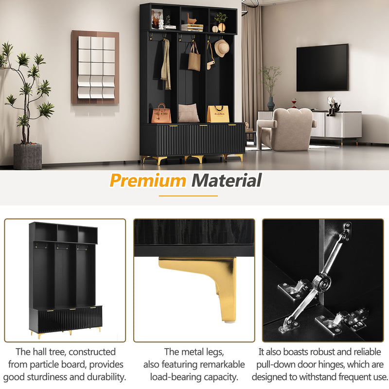 Modern Large Storage Hall Tree With Bench, 6 Hooks