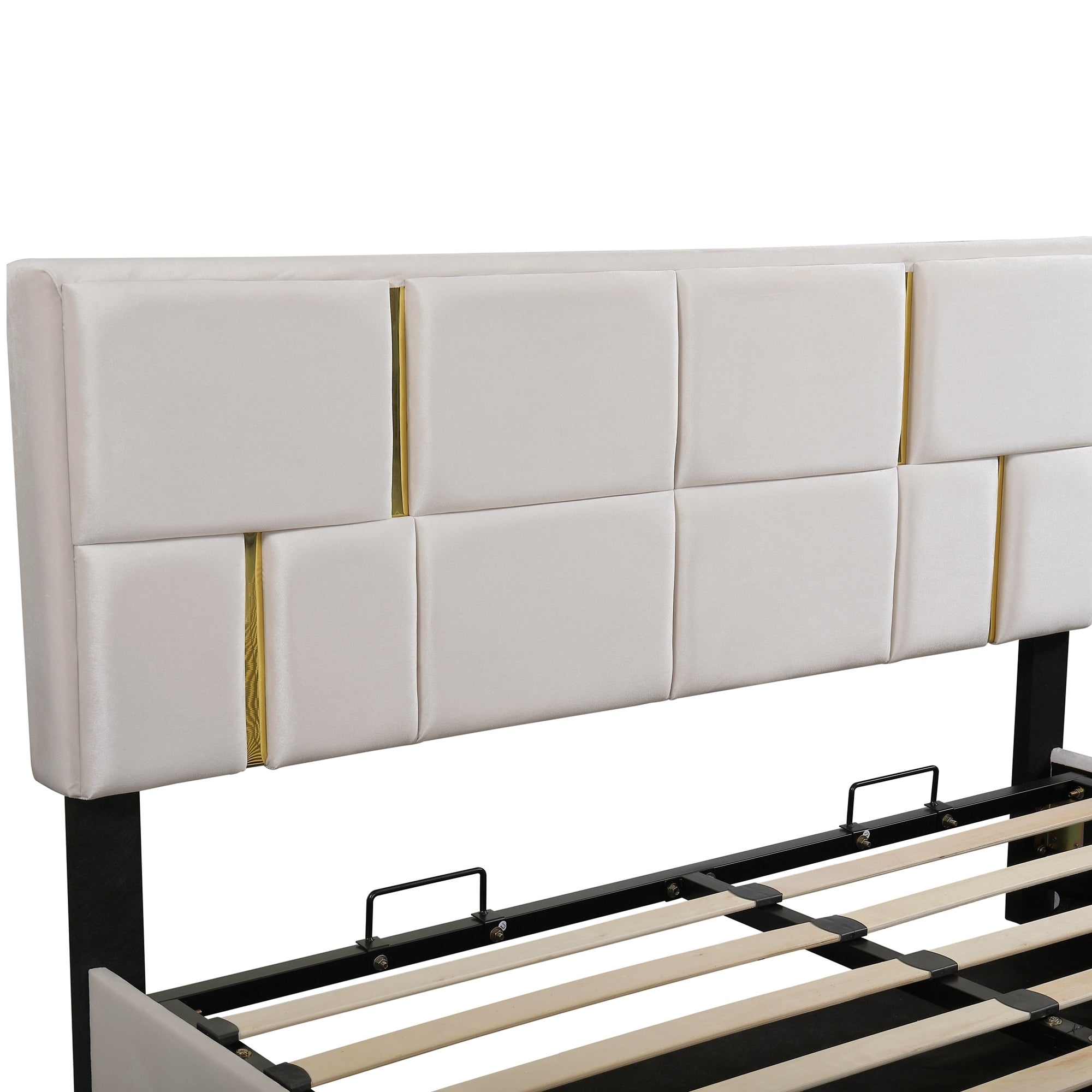 Queen Size Upholstered Platform Bed with Hydraulic Storage System,No Box Spring Needed,Beige - Atlantic Fine Furniture Melbourne FL