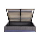 Queen Size Upholstered Platform Bed with Hydraulic Storage System, LED Light, and a set of USB Ports and Sockets, Linen Fabric, Gray