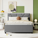 Upholstered Platform Bed With Brick Pattern Headboard And Twin Long Size Trundle